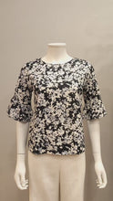 Load and play video in Gallery viewer, S/SLEEVE WITH RUFFLE PRINTED LINEN COTTON BLOUSE
