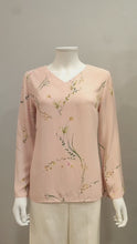 Load and play video in Gallery viewer, BELL SLEEVE V NECK FLORAL VISCOSE BLOUSE
