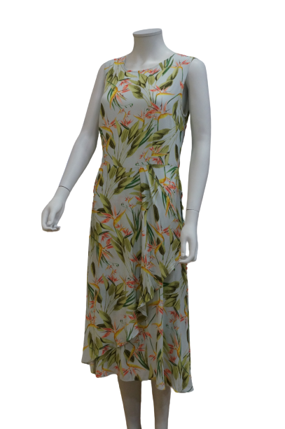 S/LESS PRINTED VISCOSE DRESS WITH RUFFLE OVERLAP