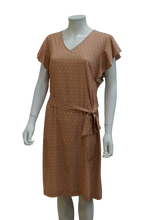 Load image into Gallery viewer, RUFFLE SLEEVE V NECK PRINTED VISCOSE DRESS WITH TIE
