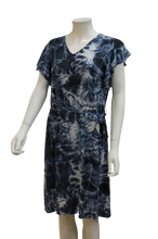 Load image into Gallery viewer, RUFFLE SLEEVE V NECK PRINTED VISCOSE DRESS WITH TIE
