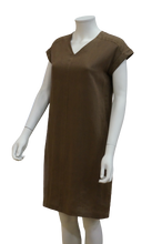 Load image into Gallery viewer, CUFF SLEEVE V NECK LINEN DRESS
