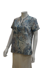 Load image into Gallery viewer, CUFF SLEEVE NEHRU COLLAR PRINTED COTTON BLOUSE

