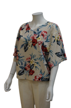 Load image into Gallery viewer, 3/4 SLEEVE V NECK FLORAL LINEN COTTON RELAXED BLOUSE
