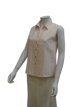 Load image into Gallery viewer, S/LESS SHIRT COLLAR STRIPES LINEN BLOUSE
