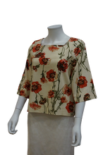 Load image into Gallery viewer, 3/4 SLEEVE SQUARE NECK FLORAL LINEN BLOUSE
