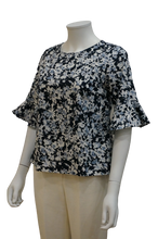 Load image into Gallery viewer, S/SLEEVE WITH RUFFLE PRINTED LINEN COTTON BLOUSE

