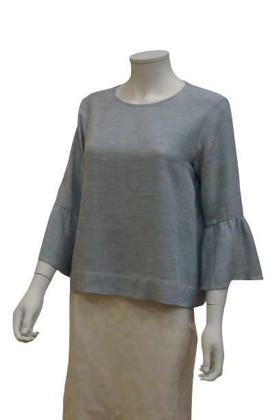 3/4 BELL SLEEVE WITH GATHERS LINEN BLOUSE